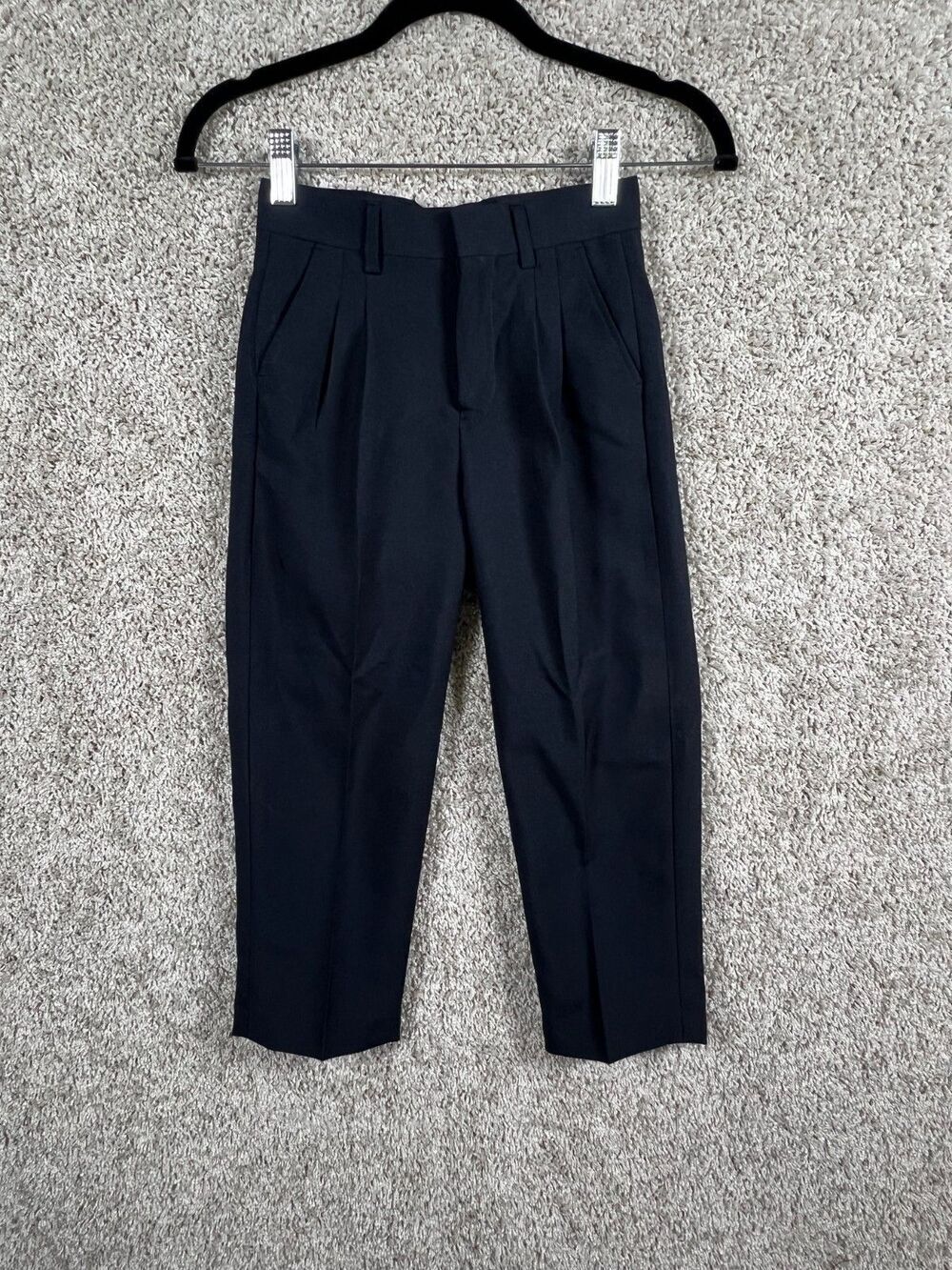 K.C. Collections Boys Black Dress Pants with Belt Pleated Regular Hem Size 5